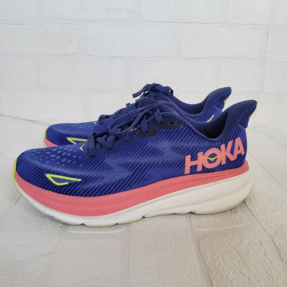 Hoka One Clifton 9 Evening Sky Coral Sneakers - Picture 6 of 12